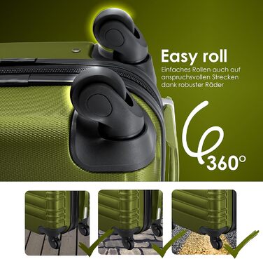 KESSER® 3-Piece Hard Shell Luggage Set - Hard Shell Suitcase - Trolley Case - Travel Suitcase - Luggage Set - Rolling Suitcase - Lock - 4 Wheels - ABS Hard Shell - Telescopic Handle - M-L-XL (Khaki)
