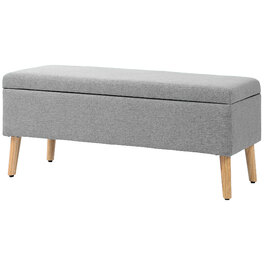 HOMCOM Bench with Cushion and Storage, 110 x 39 x 45 cm in Grey with Linen Look, for Entryway, Bedroom, Living Room, made of Rubberwood
