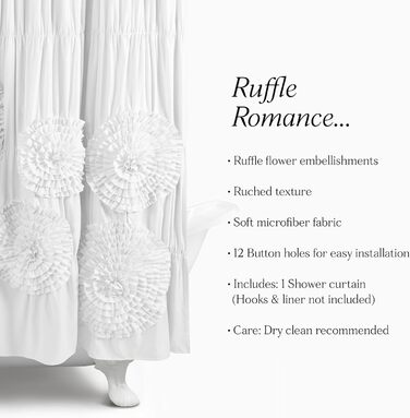 Шторка для душу Lush Decor Serena з рюшами, 183x183 см - квітковий дизайн, вінтажний гламур, стиль кантрі