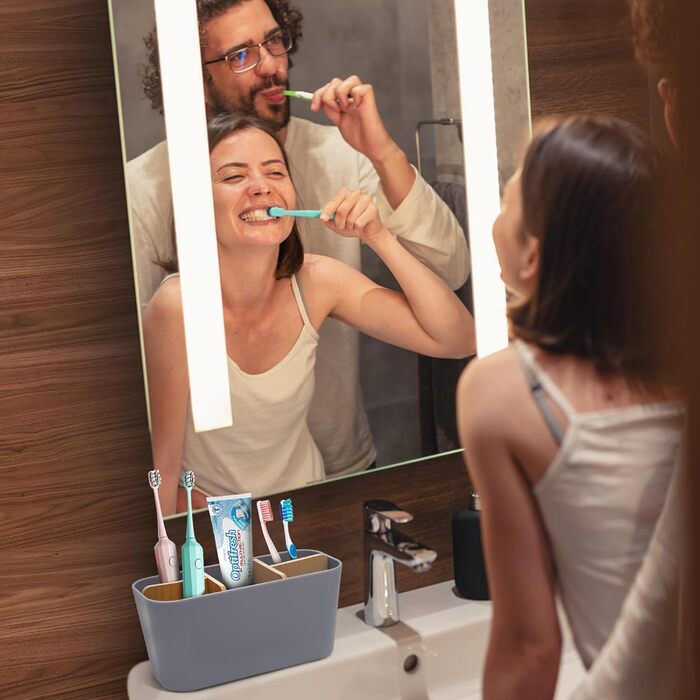 Тримач для зубних щіток з бамбуковими перегородками, сірий. Організатор для зубних щіток та пасти (4 щітки + 1 для пасти)