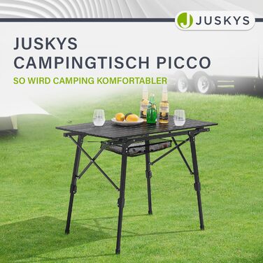 Стол для кемпінгу Juskys Picco - алюмінієвий, 90x52 см, легкий, складний, регульований по висоті - для кемпінгу, саду, відпочинку на природі. Чорний
