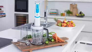 Braun Hand Blender MQ 5260WHBL Hand Blender – MultiQuick 5 Vario Immersion Blender with stainless steel mixing foot and spiralizer, 1000 watts, including extensive accessory set, white/blue MQ5260 Hand Blender including Spiralizer White/Blue including Spiralizer