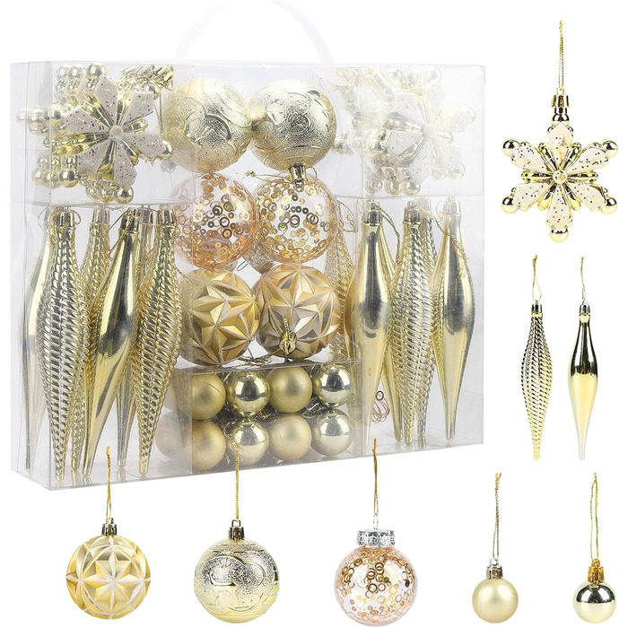 40 шт. прикрас на ялинку: міцні кулі, золоті орнаменти для різдвяного декору