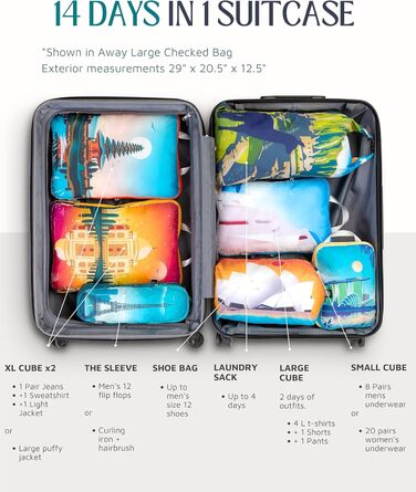 Набір туристичних органайзерів для одягу Tripped (7 шт.) - великі, компресійні, ультралегкі