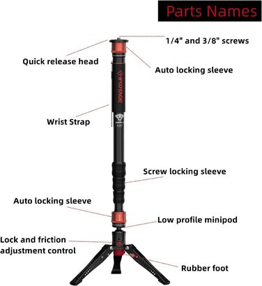 Однонога штатив IFOOTAGE Cobra 3 A180T: штатив-монопод, телескопічний, з алюмінію, для фото- та відеозйомки, сумісний з DSLR та відеокамерами (180 см)