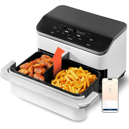 Фритюрниця COSORI Dual Blaze TwinFry 10L з 2 камерами, 4 нагрівальними елементами та регулюванням температури до 240°C (кремово-білий)
