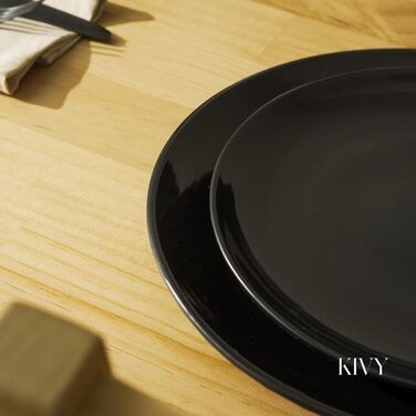 KIVY Dinnerware Set for 6 People [Scratch & Dishwasher Safe] 6x27cm + 6x22cm - Plate Set 12-Piece Modern - Dinnerware Set - Combination Service - Black Dinnerware Set - Black Plate Set - Matte Black Plates