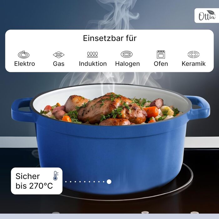Enameled Cast Iron Pot [incl. Proofing Basket] - High-Quality Enamel Pot 26cm - Ideal cast iron bread pot for baking, cast iron pot for baking bread, roasting pot, Dutch oven, also suitable for induction