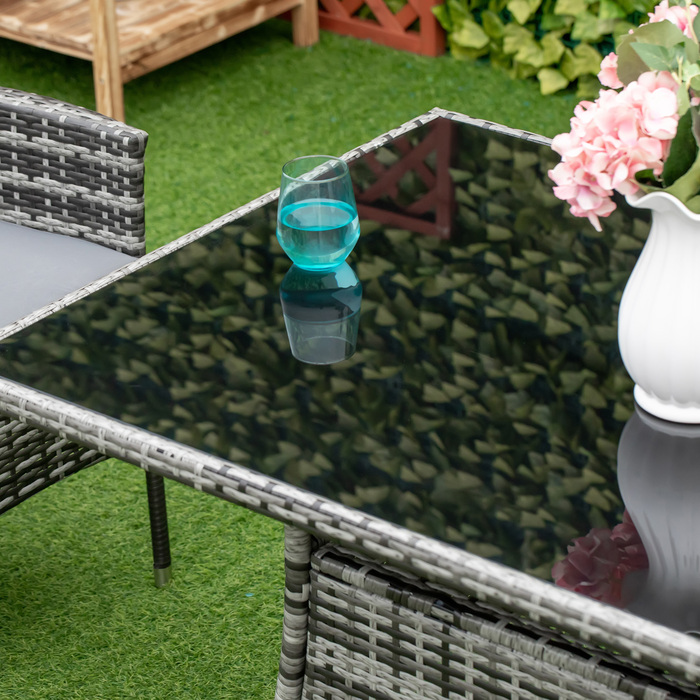 Столовий набір Outsunny з ротангу Polyrattan, скляний стіл 150x85x74 см із захисним склом сірого та чорного кольорів для саду, балкону, тераси