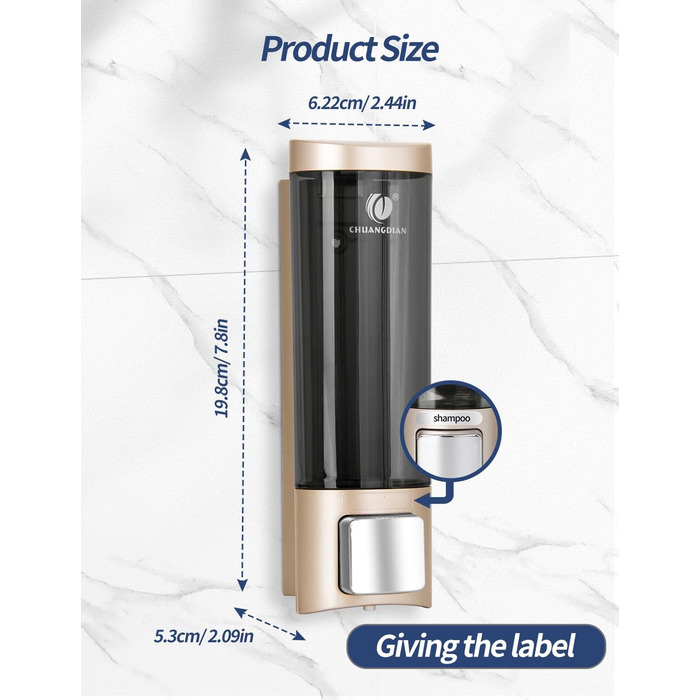 Механічний дозатор мила CHUANGDIAN для стін, 200 мл, білий (Einfach Gold)