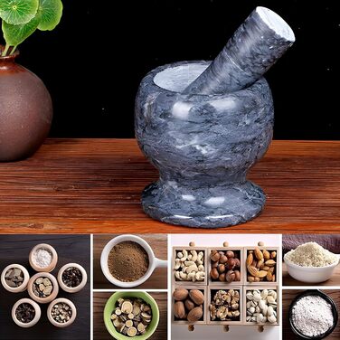 Гранітний ступка та товкачок Retoo - міцний набір для спецій та трав, сірий, 10,7x10,7 см