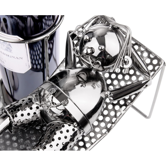 BRUBAKER Wine Bottle Holder - Loving Couple on Vacation - Metal Sculpture Bottle Stand, Reclining Couple Under Palm Tree - Silver Metal Figure Bottle Holder, Wine Gift for Vacationers with Greeting Card