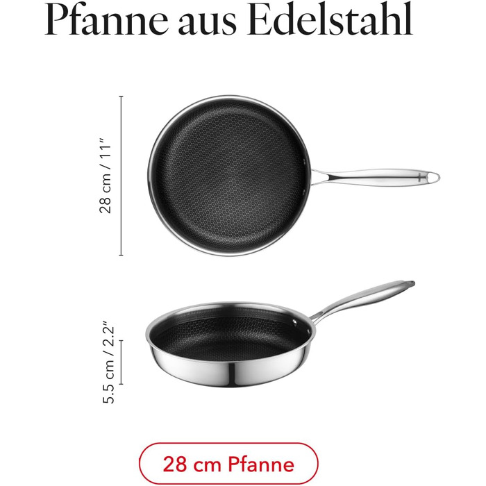 Набір сковорідок Florina Bratpfannen з нержавіючої сталі (20, 24, 28 см) | 3 шт. | 3-шарова конструкція | Алюмінієвий сердечник | Для духовки | Ергономічна ручка | Дзеркальний блиск | Для всіх типів плит | Aristo