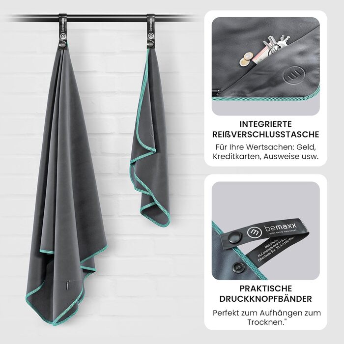 Набір рушників з мікрофібри (2 шт): швидковисихаючі, компактні, легкі. Великі та малі рушники з мікрофібри для спорту, подорожей, фітнесу, кемпінгу. Сірий колір.