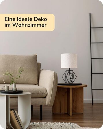 EDISHINE Настільна лампа - Сучасний індустріальний дизайн, E14 цоколь, вінтаж, для спальні/вітальні, білий & золотий (льон + чорний)