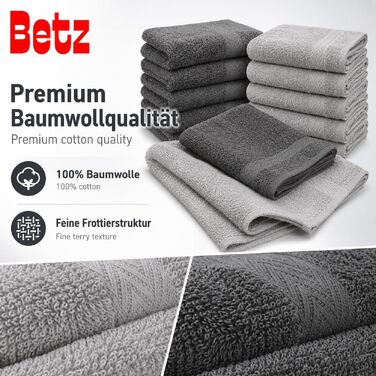 Набір мийних серветок Betz Premium зі 100% бавовни, 10 кольорів (антрацит та сріблясто-сірий), 30x30 см, 10 шт.