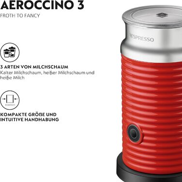 Nespresso Aeroccino 3: Електричний спінювач молока, червоний (120 мл піни, 240 мл гарячого молока)