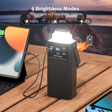Power Bank 50000mAh з кабелем, швидка зарядка USB-C PD20W/QC22.5W, LED-індикатор, 2 входи/5 виходів, для телефонів, планшетів, подорожей, кемпінгу - Чорний