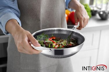 INTIGNIS® Преміум вок-сковорода з нержавіючої сталі – гібридне антипригарне покриття, стійка до подряпин, міцна, німецькі технології, сумісна з індукцією (28 см)