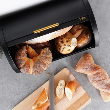 Металева хлібниця Vilde - чорна, 38 x 25 x 18 см