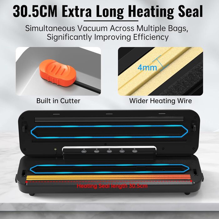 Вакуумний пакувальник DXstring для продуктів харчування, 75kPa, з 15 пакетами, автоматичний, з ріжучим пристроєм