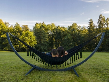 Гамак у стилі бохо POTENZA SANTIA XL 220x160 см зі сталевою стійкою GRANDE, колір екрю