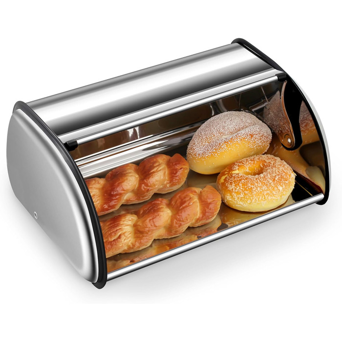 Рибалка Brotkasten з нержавіючої сталі, харчової якості, з кришкою-роллером, 43,5 x 27,5 x 18,5 см, контейнер для хліба, булочок, печива