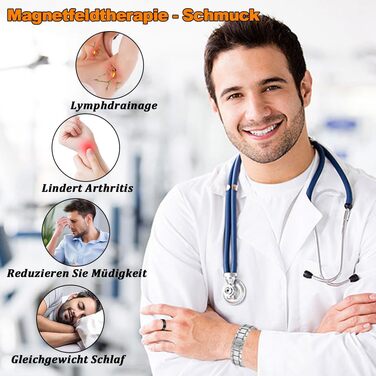 Браслет для лімфодренажу з магнітами для чоловіків, титан, регульований, з інструментом для зняття та подарунковою коробкою (Чорний) (3 ряди срібла)