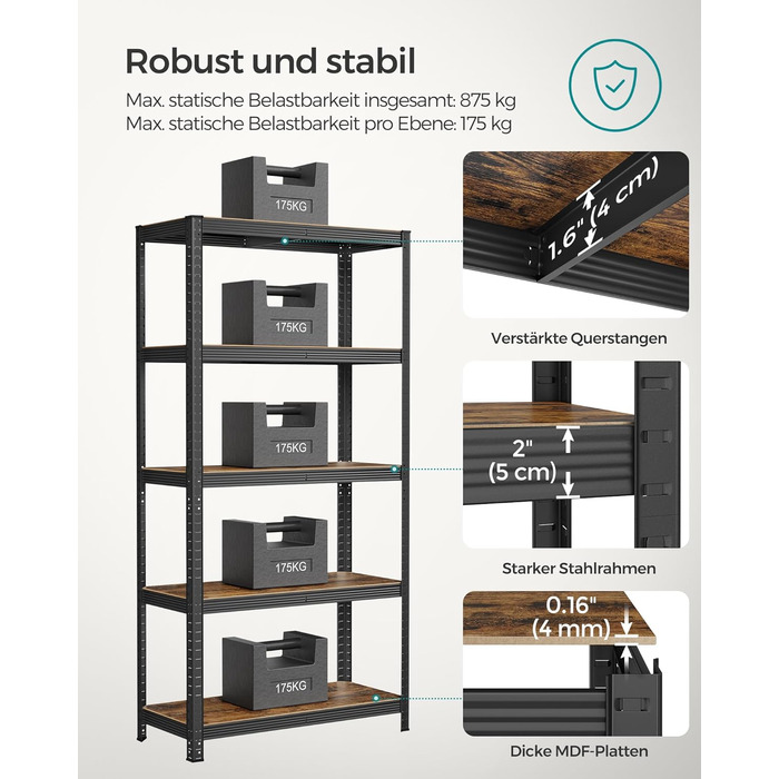 SONGMICS 2-Tier Industrial Bookshelf & Storage Rack - 40 x 90 x 180 cm