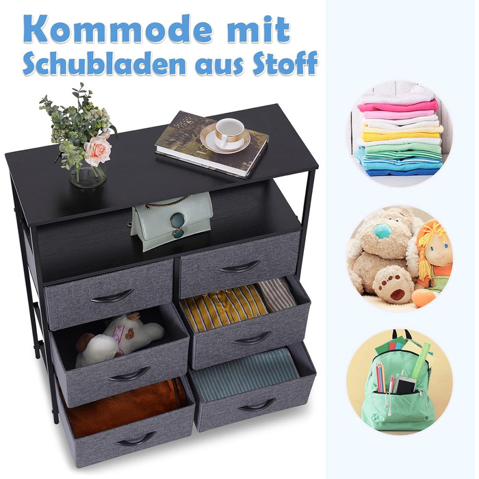 LYNCOHOME Chest of Drawers with Fabric Drawers, Sideboard Entryway Cabinet with 6 Fabric Drawers and Compartments, Drawer Unit Storage Furniture for Kitchen, Office, Bedroom (Gray)