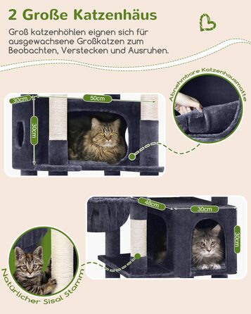 Драбина для котів Globlazer XXL, 188 см, з будиночком, платформами та кошиками. Стабільна, не хитається, для великих котів. Темно-сірий колір