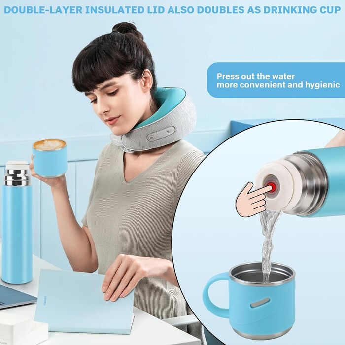 Термос IAGORYUE з нержавіючої сталі, 0,55л, ізольована пляшка з кришкою без витоку та ручкою, подвійні стінки, зберігає тепло та холод до 12 годин - для спорту, офісу, активного відпочинку (блакитний)