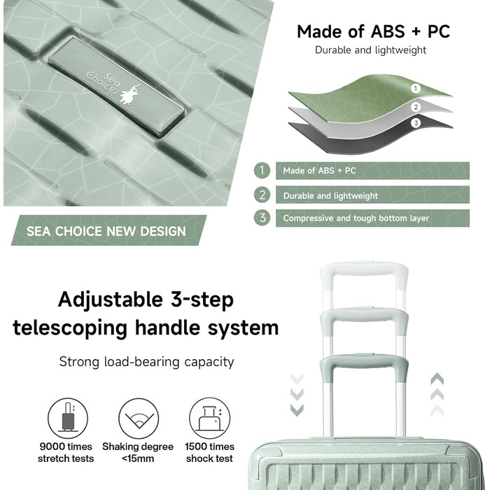 Набір валіз Sea Choice Handgepäck: 3 валізи (55/65/75 см) + косметичка, білий, з TSA-замком