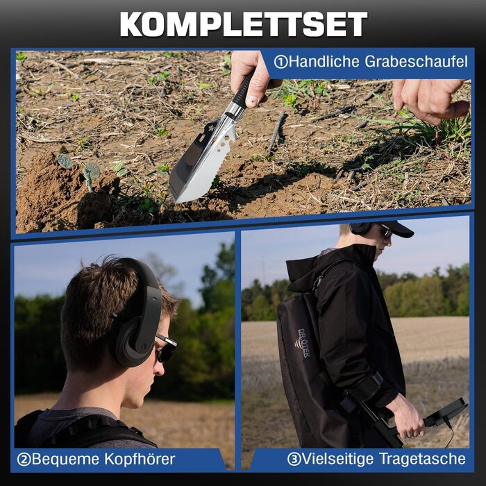 Металошукач DR.ÖTEK Profi Set для дорослих та початківців, оновлена версія з 6 режимами, легкий детектор з 3 режимами ландшафту та функцією Pinpoint, водонепроникна пошукова котушка IP68, комплект металошукача з аксесуарами (блакитний)