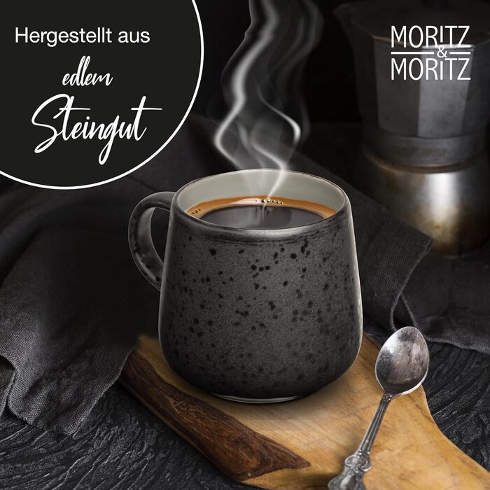 Набір чашок Moritz & Moritz SOLID UNI 6 персон сірий - Сучасний набір чашок з порцеляни - Можливе використання в мікрохвильовій печі та посудомийній машині - Чашки з ручкою для кави, чаю, гарячого шоколаду, капучино (6 шт.) сірий колір