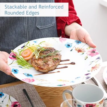 VEWEET Сервіз на 4 особи, 16 предметів, порцеляна. Сучасний сервіз з обідніми, десертними тарілками, мисками для каші та чашками. Можна мити в посудомийній машині та використовувати в мікрохвильовій печі. Серія Doris, 32 предмета