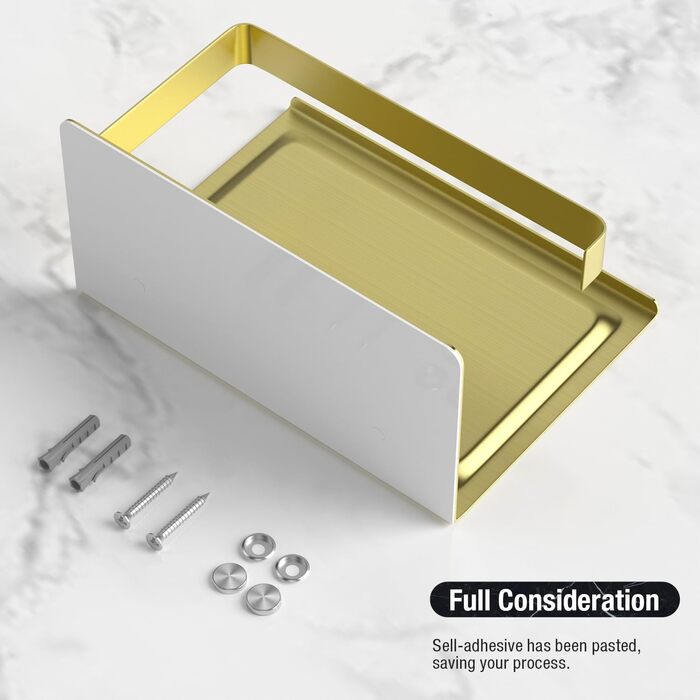 Тримач туалетного паперу HITSLAM без свердління, нержавіюча сталь з полицею, самоклеючий, для ванної кімнати, щіткова мідь