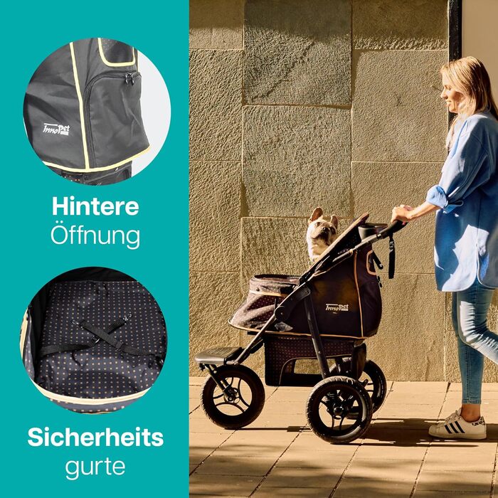 Buggy Innopet Adventure для собак та котів - чорний/жовтий, для бездоріжжя, вантажопідйомність 30 кг, EVA-колеса 30 см, складаний, великий відсік для зберігання