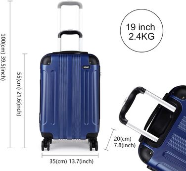 Набір валіз KONO 3шт: M, L, XL. Чорний колір, жорсткий корпус ABS, набір валіз-ролерів