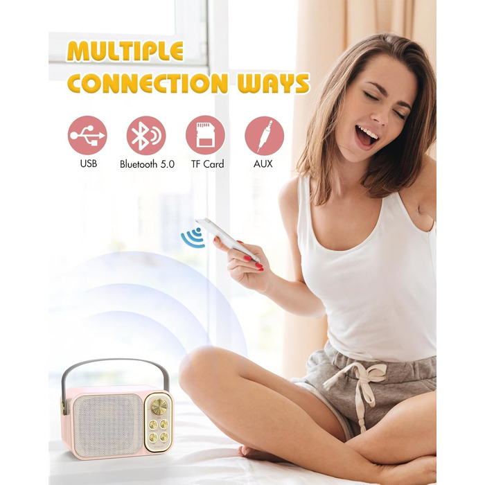 Караоке машина з 2 мікрофонами, портативна Bluetooth колонка для дітей та дорослих, 7 голосових ефектів, ідеально для вечірок та днів народження, рожева