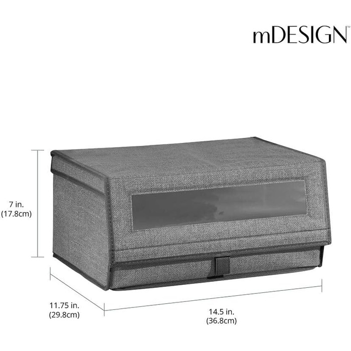 mDesign 8-Piece Fabric Shoe Storage Set – Stackable Shoe Box with Viewing Window, Velcro Closure, and Flip-Top Lid – Storage Box for Closet or Shelf – Dark Gray