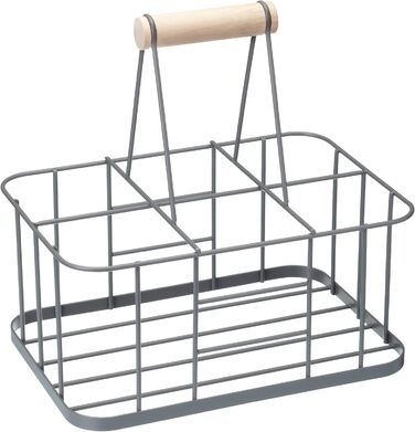 KitchenCraft Living LNBCARRIER Nostalgia Metal Wire Milk Bottle Basket/Wine Bottle Carrier, Container Holder for 6 Glass Milk Bottles, 29 x 20 x 13 cm – Grey