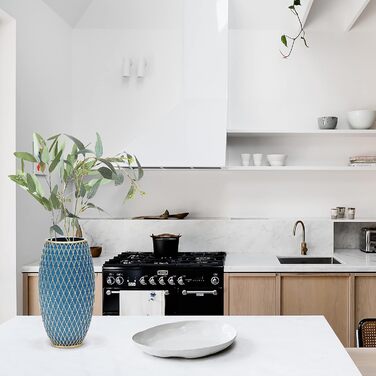 Декоративна ваза для дому, блакитно-золота, з діамантовим візерунком, овальна | Декор інтер'єру, подарунок на новосілля