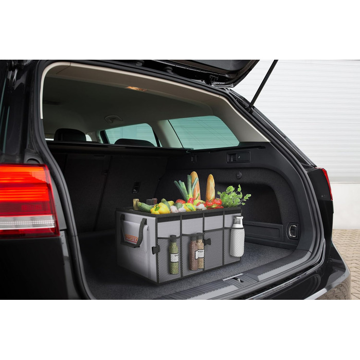PROTEX Trunk Organizer [2024 Test Winner] 70 L Cooler Bag - Foldable Trunk Bag with Lid - XXL Trunk Box with Insulation (Heat & Cold) - Practical & Waterproof (gray)