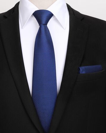 HISDERN Комплект краватки та нагрудного хустинки для чоловіків: синьо-морська в клітинку, елегантний, класичний