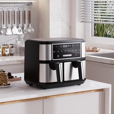 Euary Max Dual Zone 10L цифрова аерофритюрниця з двома незалежними кошиками 4 л та 6 л для сім'ї, 8-в-1, з рецептурником, таймером і регулюванням температури