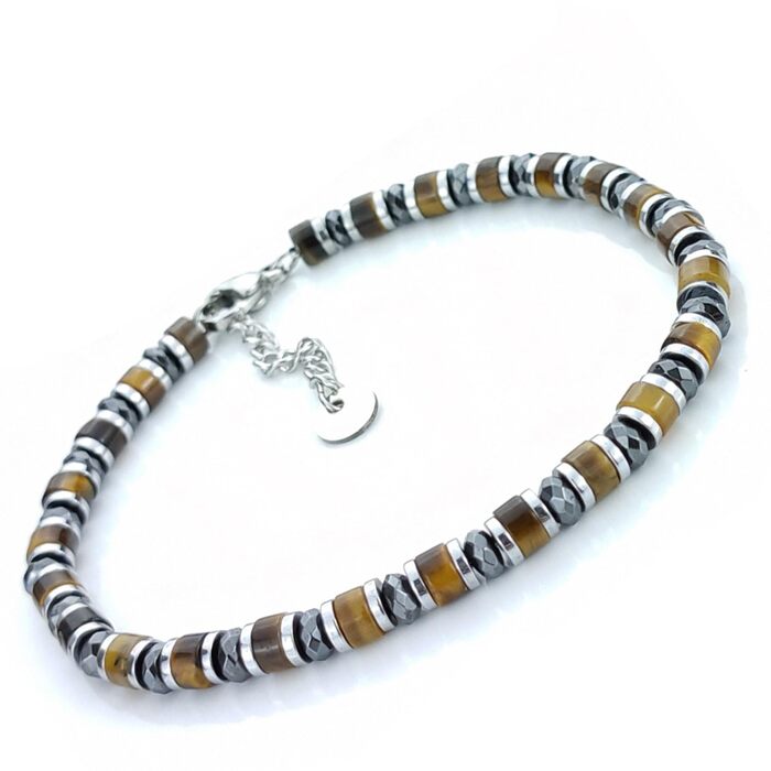 Браслет чоловічий SAGA GIOIELLI з нержавіючої сталі, кольорові сталеві диски, з оком тигра та кристалами