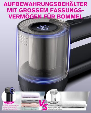 Електрична машинка для видалення кошлатання Homtronics, USB-зарядка, 3 режими, LED-дисплей, 6-лезовий ніж, для одягу, дивану, килимів, чорна