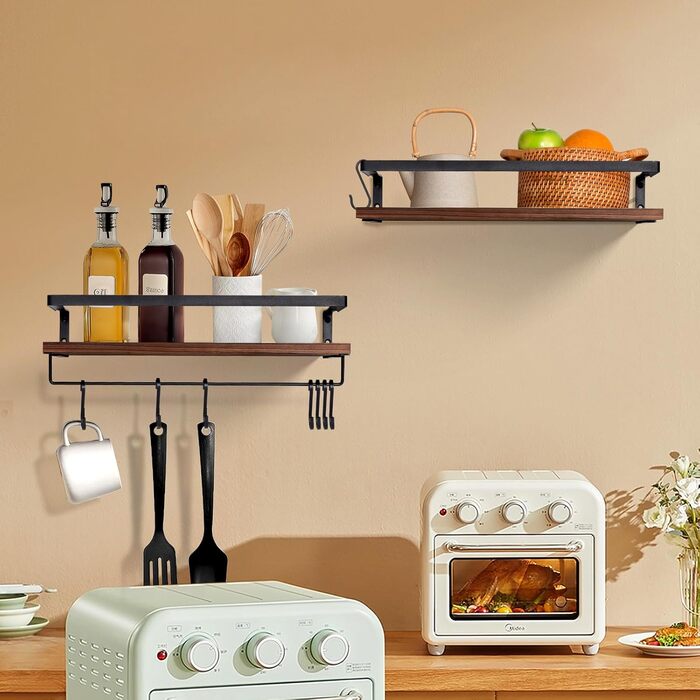 Настінна полиця з дерева, 2 шт. у комплекті, світло-коричнева, для спальні, вітальні, ванної кімнати, кухні, офісу (ретро-кавовий колір)