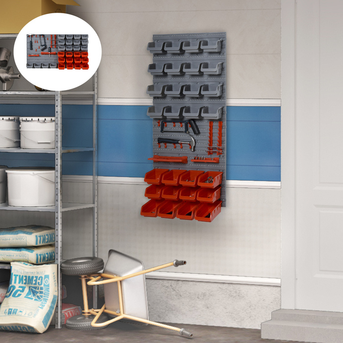 Tool Wall Tool Holder Red Gray 63.5x22.5x95.5 cm for Garage Workshop Organization System